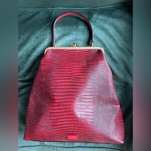 Red Snakeskin Frances Valentine Bag with Crossbody Strap and Kisslock
